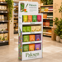 Présentoir en carton écologique recyclable à niveaux pour boîtes de thé instantané aux herbes, boissons et aliments en vrac