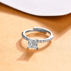 Anillos de Plata de Ley 925 de Primera Calidad para Mujer, Diseño Geométrico Romántico, Corte Princesa, Diamante, Rodio, Platino Fino - Product Image 2
