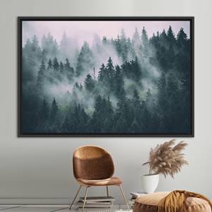Obra de arte impresa en lienzo: decoración de pared con paisaje de bosque de montaña neblinosa, 1P: con marco negro - Product Image 1