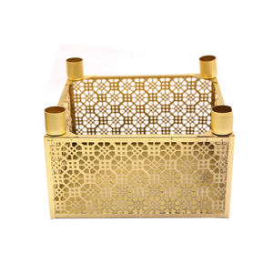 Portavelas de Adviento de Metal con diseño rectangular único, acabado dorado, hierro, hogar, fiesta de Navidad, iluminación, decoración, vela de Metal - Product Image 1