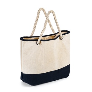 Toile de conception à la mode 100% coton biologique imprimé fermeture éclair mode avec corde rayé plage recyclé Gots certificat sacs à bandoulière - Product Image 2