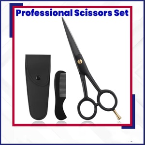 Cizalla de peluquero para diestros de alto grado, reposapiés ajustable de Color negro, peine de acero inoxidable de alto carbono y bolsa de cuero Pu - Product Image 4