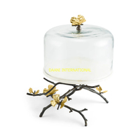 Support à gâteau de luxe en métal avec dôme, base en feuille d'or et branche d'arbre, résistant au four, pour présentation de desserts, pâtisseries, cupcakes, fruits, plateau de service, outil de pâtisserie