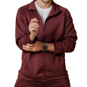 ชุดวอร์มผู้ชายทรงสลิมฟิต สีเบอร์กันดี เสื้อแจ็คเก็ตซิปเต็มตัวและกางเกงจ็อกเกอร์ทรงสอบเข้ารูป สำหรับออกกำลังกาย แอธเลเชอร์ และสวมใส่ลำลอง - Product Image 5