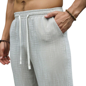 <b>Mens</b> <b>Linen</b> Cotton Casual Pants Elastic Waist Drawstring Straight Leg Breathable Lightweight Summer Beach Lounge Trousers Comfort - Product Image 4