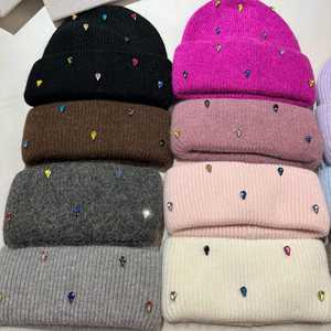 Luxury Winter <b>Faux</b> Rabbit <b>Fur</b> Knitted Beanie Warm Soft Wool Rhinestone Fashion Stylish Youth Beanie <b>Hat</b> Wholesale - Product Image 1