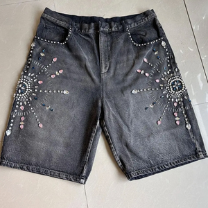 กางเกงยีนส์ขาสั้นผู้ชายสไตล์วินเทจแบบใหม่ ปี 2025 ดีไซน์สั่งทำ ปักโลโก้ ระบายอากาศ แห้งเร็ว สไตล์สตรีท ทรงหลวม - Product Image 1