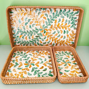 ชุดถาดรองหวายทรงสี่เหลี่ยมและสี่เหลี่ยมลายดอกไม้งานทอมือทำจากเวียดนาม - Product Image 3