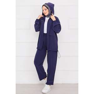 Ensemble 2 Pièces Décontracté à Capuche Bleu Marine - Product Image 1