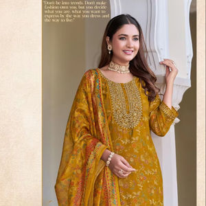 Kurti brodé en pur coton pour adultes avec pantalon à poches et Dupatta 3 pièces ensemble de vêtements de fête indiens pakistanais - Product Image 1