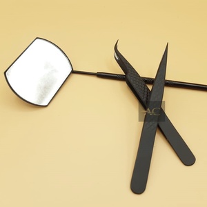 ชุดแหนบติดขนตาเคลือบดำคุณภาพสูงระดับมืออาชีพ ทนทาน ด้ามจับเพชร ปลายแหลม กระจกสี่เหลี่ยม สแตนเลส - Product Image 2