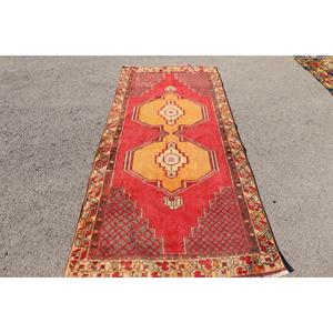 พรมตุรกี, พรมปูพื้นขนาด 3.6x8.7 ฟุต, พรมขนสัตว์สีแดงเหลือง - Product Image 1