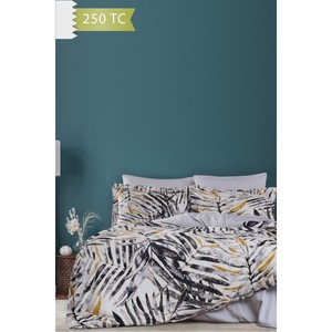 Varol 250 TC Bamboo Blend Cotton Satin Duvet Cover Set-Double Size with Plant Pattern LECCE Collection - Product Image 1