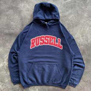 เสื้อฮู้ดพิมพ์ลายพัฟสำหรับผู้ชายเสื้อฮู้ดและสเวตเตอร์สีน้ำเงินชื่อรัสเซลออกแบบได้ตามต้องการ - Product Image 1