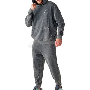 Conjunto Deportivo de Invierno para Hombre con Capucha, Lavado Ácido, Tejido Ligero y Transpirable para Correr, Gimnasio y Uso Diario - Product Image 1