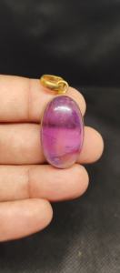 Pendentif en laiton fait main avec pierre précieuse cabochon en améthyste naturelle, pendentif bleu et améthyste - Product Image 4