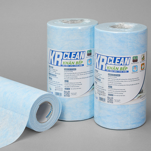 Krclean แผ่นกระดาษ100สีฟ้า20x20ซม. 1ชั้นผ้าเช็ดทำความสะอาดครัวแบบม้วนกระดาษดูดซับสำหรับทำความสะอาดพื้นผิวห้องครัว - Product Image 1