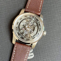 Montre automatique squelette mécanique haut de gamme SW200 Jumping Hour, luxe, verre saphir, bracelet en cuir lumineux pour homme