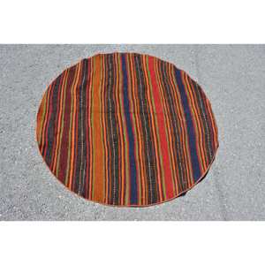 Vintage Turkish 4x4ft Wool Rug Orange Brown Ethnic Pattern Unique Statement Piece Latex Large Area Rectangle Hallway Design - Product Image 3