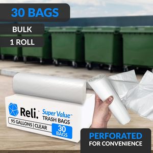 ถุงขยะใส Reli SuperValue ขนาด 95 แกลลอน แบบหนาพิเศษ 30 ใบ พร้อมสายรัดแบบเกลียว ถุงขยะขนาดใหญ่สำหรับทำความสะอาด - Product Image 3