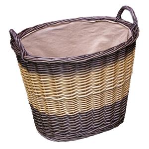Handmade Deep Two Tone Rectangular <b>Storage</b> <b>Basket</b> <b>Wicker</b> Lined with Fabric Plastic and Metal for Kitchen or Bathroom Use - Product Image 1