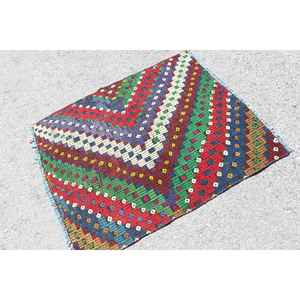 Alfombra Turca Vintage Pequeña de 3.2x3.9 pies, Alfombra de Lana Roja Kilim - Product Image 2