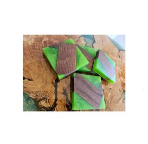 Wood and Resin Stone coaster and Dark <b>Green</b> Color Coasters Set With Holder <b>Table</b> Decorate Restaurants Used - Product Image 5