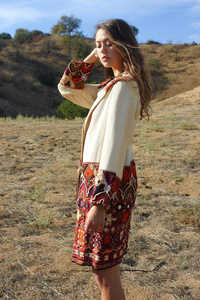 Women's Long Sleeve Winter Jacket Hand Embroidered <b>Knee</b> <b>Length</b> Party Wear with Patterns Decoration Woven Cloth Fabric - Product Image 2