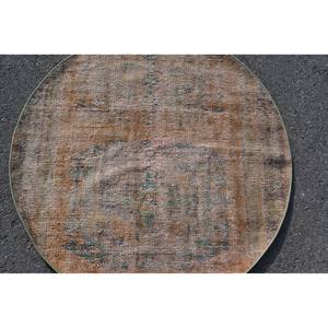 Tapis turc vintage 3.7 X 3.7ft marron et vert Patchwork Design laine et jonc de mer pour la maison salon pour adolescents - Product Image 5