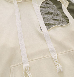 Sweat à capuche brodé squelette en détresse épaule tombante poches kangourou surdimensionné cordons de serrage coton mélangé Hoodies - Product Image 4