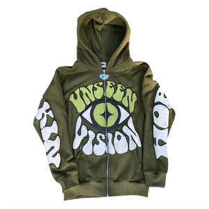 Nouvelle Arrivée Sweat à Capuche Unisexe Écologique Qualité Supérieure Impression Logo Personnalisé en Relief 100% Coton Molleton Épais Coupe Classique Zippé - Product Image 5