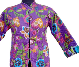 Veste en coton imprimé floral matelassée à manches longues respirante avec boutons décoratifs 2 poches Vêtement long Hiver pour le printemps - Product Image 3