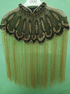 Belle Festive Burlesque Cape Broderie Perle Décor Silhouette Droite Attache Cou Paillettes Naturel pour Festivals - Product Image 5