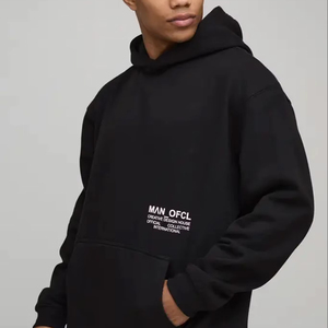 Sweat-shirt à capuche noir brodé et imprimé 2025, surdimensionné pour homme, hiver, respirant, coton lourd de qualité, logo personnalisé spécial - Product Image 1