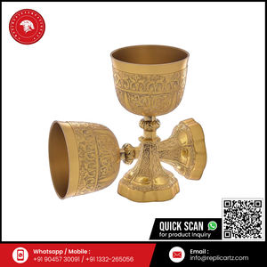 Collection de gobelets à vin en laiton faits à la main |   Calice en verre de style médiéval royal d'Inde, collection de cadeaux de luxe, décoration pour bar - Product Image 6