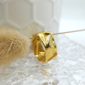 Classique Concave <span class=keywords><strong>Convexe</strong></span> Large En Acier Inoxydable Ouvert Réglable Bandes De Mariage <span class=keywords><strong>ou</strong></span> Anneaux À La Mode 18K Plaqué Or Femmes Hommes Fiançailles - Product Image 6