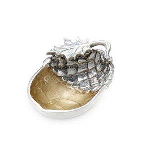 Green Holly Leaf Decorative Dish with Silver Edge Resin <b>Bowl</b> Red Accent Elegant Centerpiece Stylish <b>Serving</b> Plate Home Table - Product Image 2