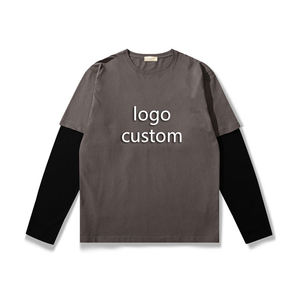 Custom <b>Men's</b> Double Layer <b>Long</b> <b>Sleeve</b> <b>T</b>-<b>Shirts</b> | Front Logo Oversized Fit High Street Style | OEM Cotton Tees for Bulk Orders - Product Image 4