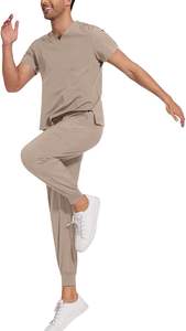 Conjunto médico de moda para hombres con cintura flexible y top de manga corta que proporciona facilidad de movimiento durante el trabajo - Product Image 3