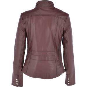 Femmes haut tendance personnalisé automne hiver vestes en cuir solide col tournant conception manches longues respirant doublure en Satin - Product Image 3