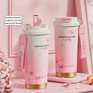 Vente en gros usine – Nouvelle tasse <span class=keywords><strong>thermos</strong></span> rose personnalisée pour femme, 17 oz, pour café, avec isolation, motif fleur de cerisier, idéale comme cadeau romantique - Product Image 3