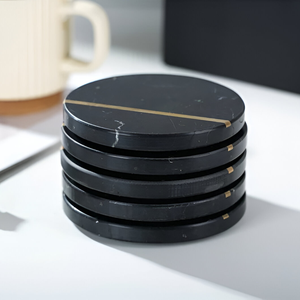 Premium Quality 4 Inch Round & Square Drink <b>Coasters</b> - 6Pcs or 4pcs Set Custom Design Luxury White Marble & Wood Round <b>Coaster</b> - Product Image 2