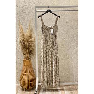 Robe midi Dugmeli Askili Keten Karisimli - Beige - Product Image 4