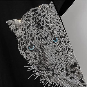 เสื้อยืดแฟชั่นสำหรับผู้หญิงดีไซน์ประดับพลอยเทียมคอตตอนคอปก100% - Product Image 4