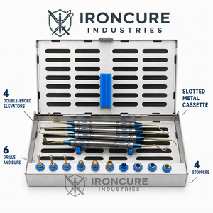 ชุดอุปกรณ์ยกไซนัสทางทันตกรรม IRONCURE INDUSTRIES 14 ชิ้น พร้อมอุปกรณ์ยก, ดอกสว่าน, หัวเจียร และกล่องใส่เครื่องมือโลหะ สีน้ำเงิน ด้ามจับตามหลักสรีรศาสตร์ - Product Image 2