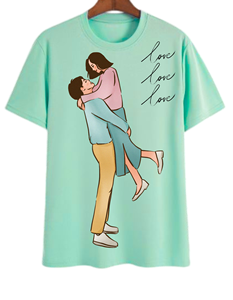 เสื้อยืดคู่รักพิมพ์ลายลำลองแขนสั้นผู้ชาย ทรงปกติ คอกลม ผ้าคอตตอนเจอร์ซีย์ พิมพ์ลายดิจิทัลด้านหน้า - Product Image 6