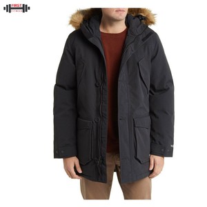 Distressed <b>Canvas</b> Men's Puffer <b>Jacket</b> Thick Plain Black Custom Printed Washed Hole Decorations Stand Front Pocket Anti-Bacterial - Product Image 3