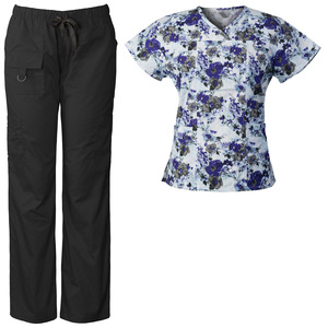 Uniforme de Enfermería para Mujer de la Mejor Calidad, KATBROS INDUSTRY, Conjunto de Blusa y Pantalón con Logotipo Personalizado, Estampado Floral, Spandex, Lona Elástica - Product Image 1