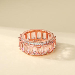 Jeulia <b>Emerald</b> Cut Synthetic Morganite Sterling <b>Silver</b> Women's Band <b>Ring</b> - Product Image 4