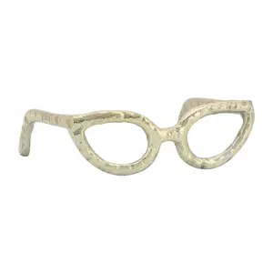 Lunettes argentées fabriquées à la main Sculpture en métal Figurine décorative ornement de table moderne présentoir d'étagère de bureau à domicile élégant - Product Image 5